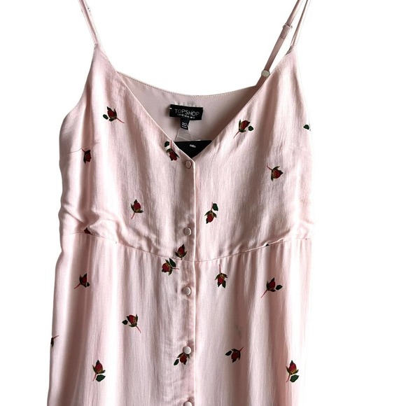 NWT Topshop Button Front Slip Midi‎ Dress in Pink Nude Rose Floral, Size 10 - Picture 5 of 11